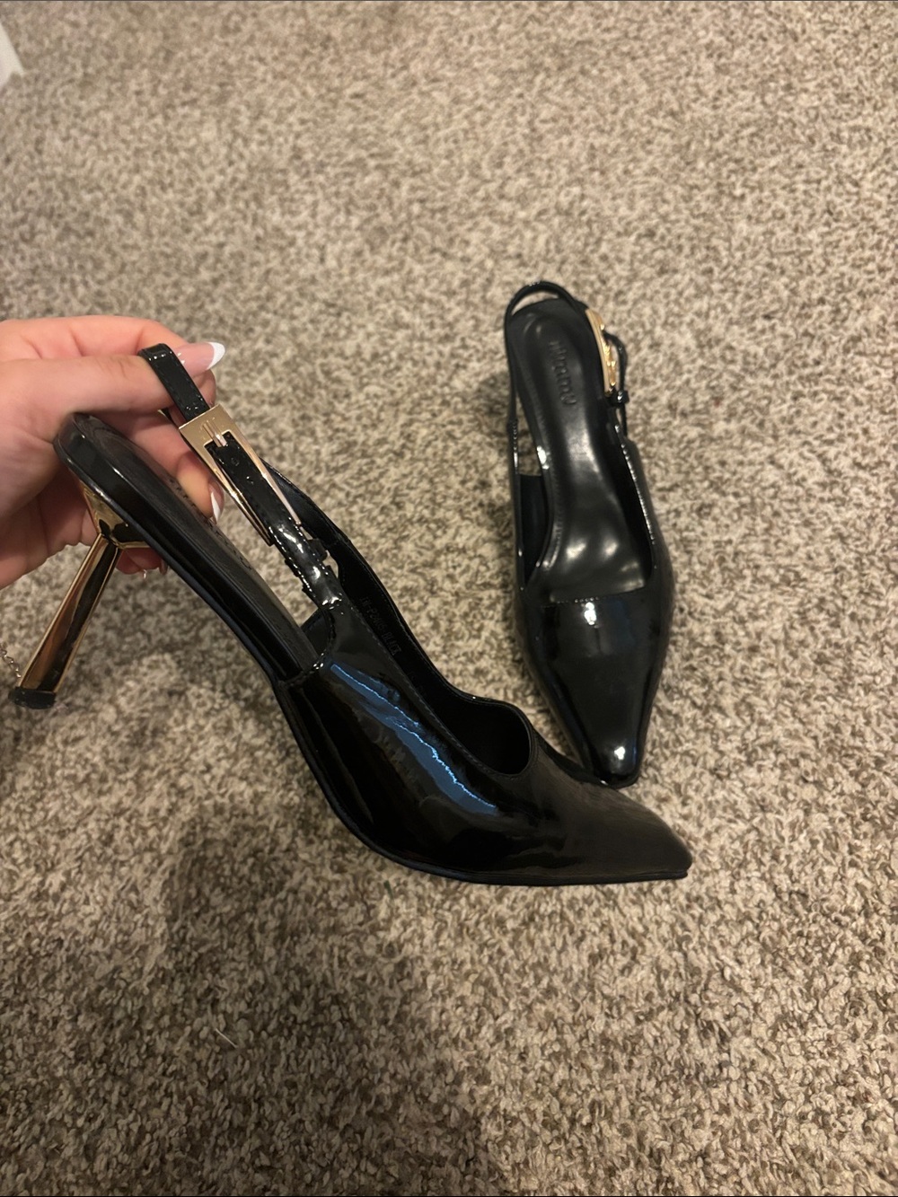 Black Patent Slingback Pointed Toe Heels
